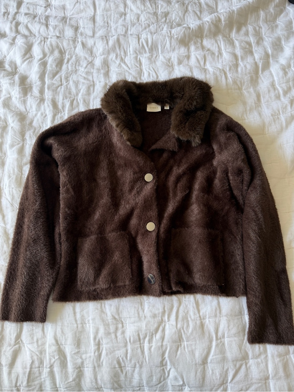 Cyrus Plush Brown Faux Fur Jacket/sweater